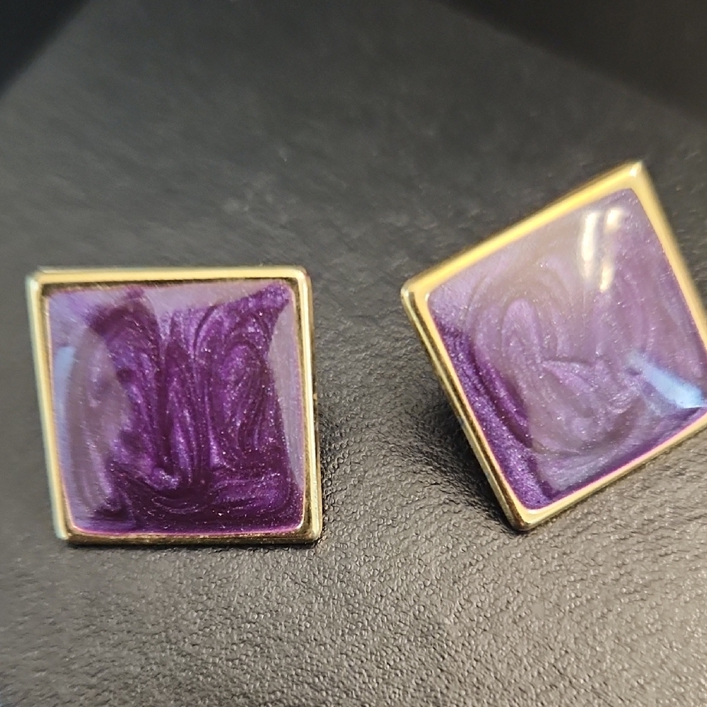 Purple and Gold Square Earrings
